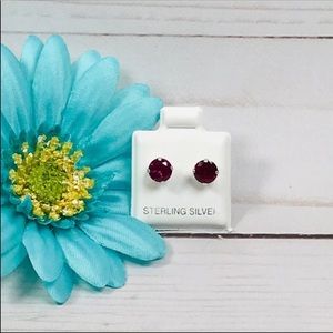 Sterling Silver Studs Earrings Ruby Red CZ
